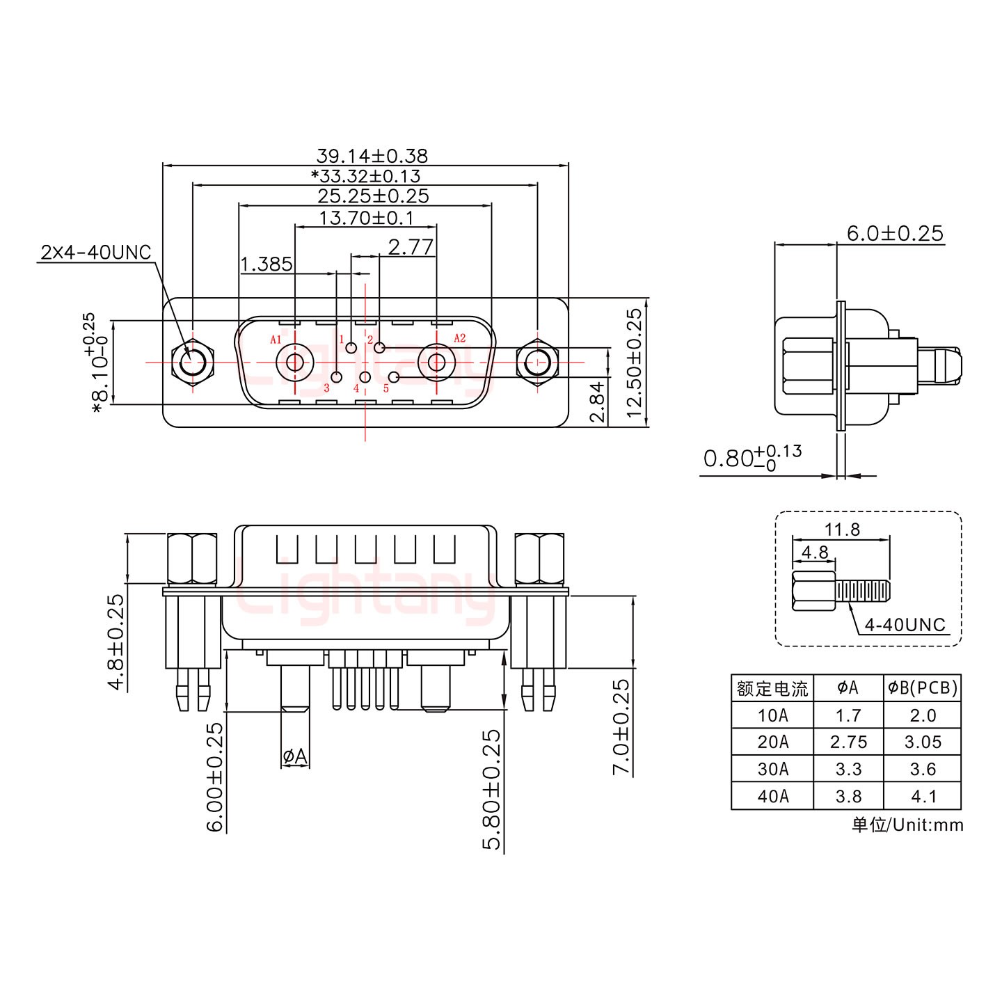 7W2公PCB直插板/铆鱼叉7.0/大电流20A