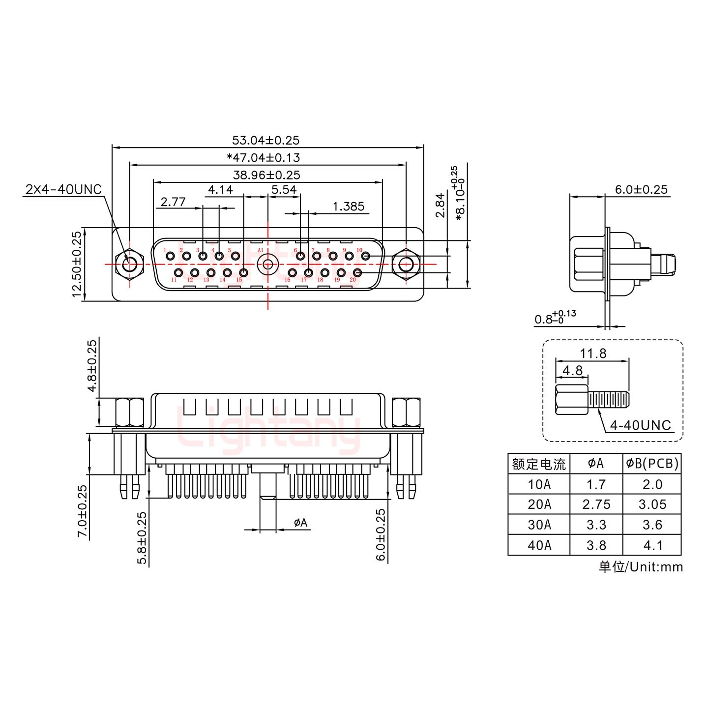 21W1公PCB直插板/铆鱼叉7.0/大电流20A