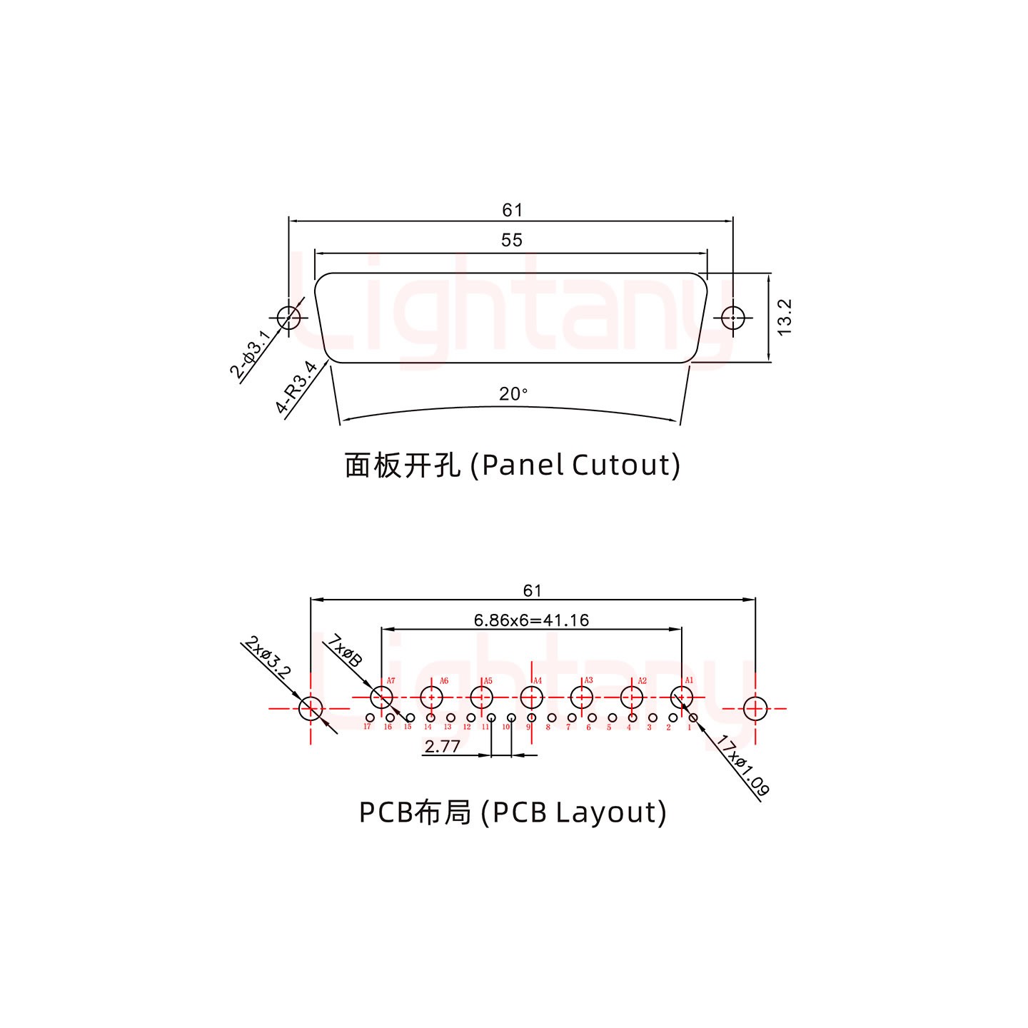 24W7母PCB直插板/铆鱼叉7.0/大电流30A