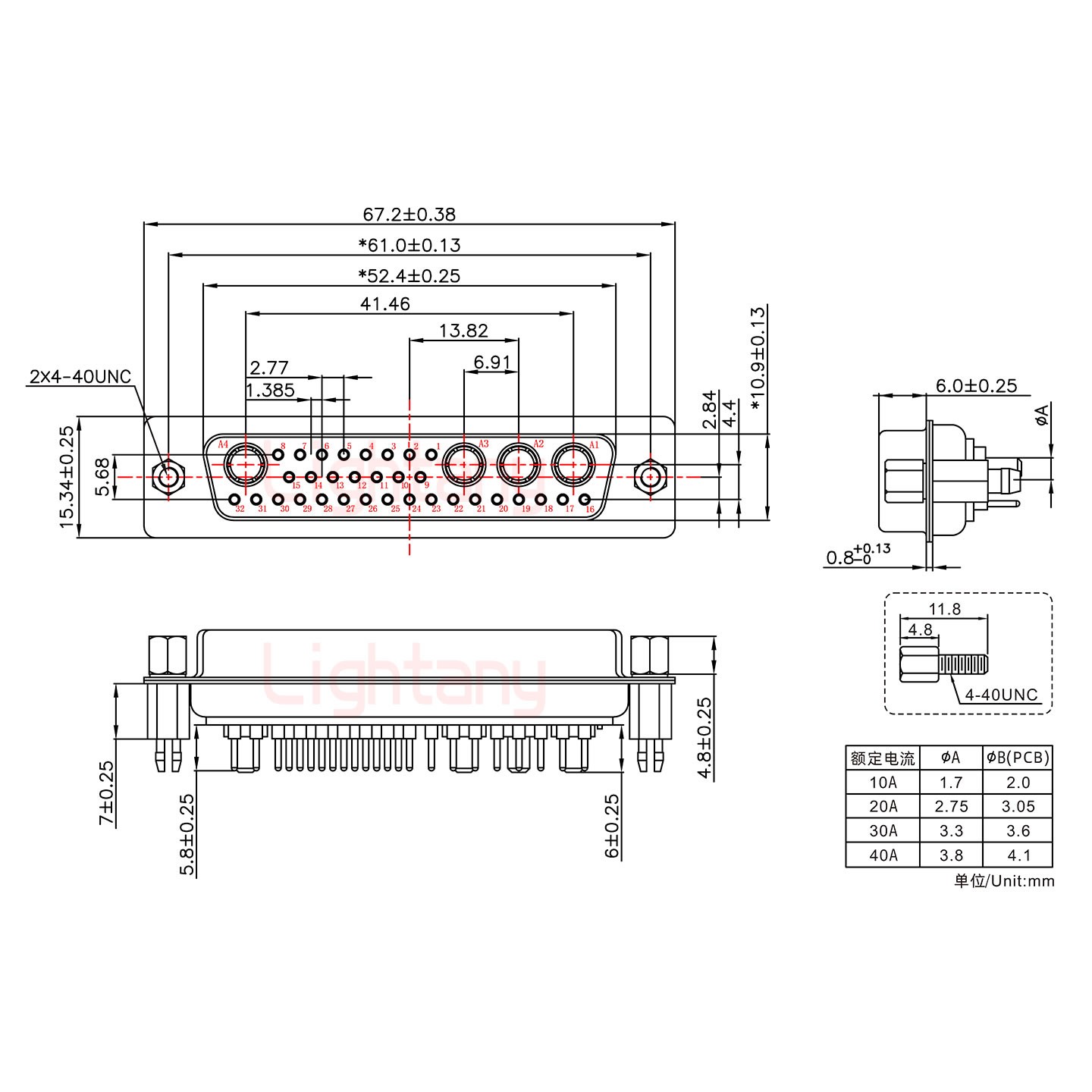 36W4母PCB直插板/铆鱼叉7.0/大电流20A