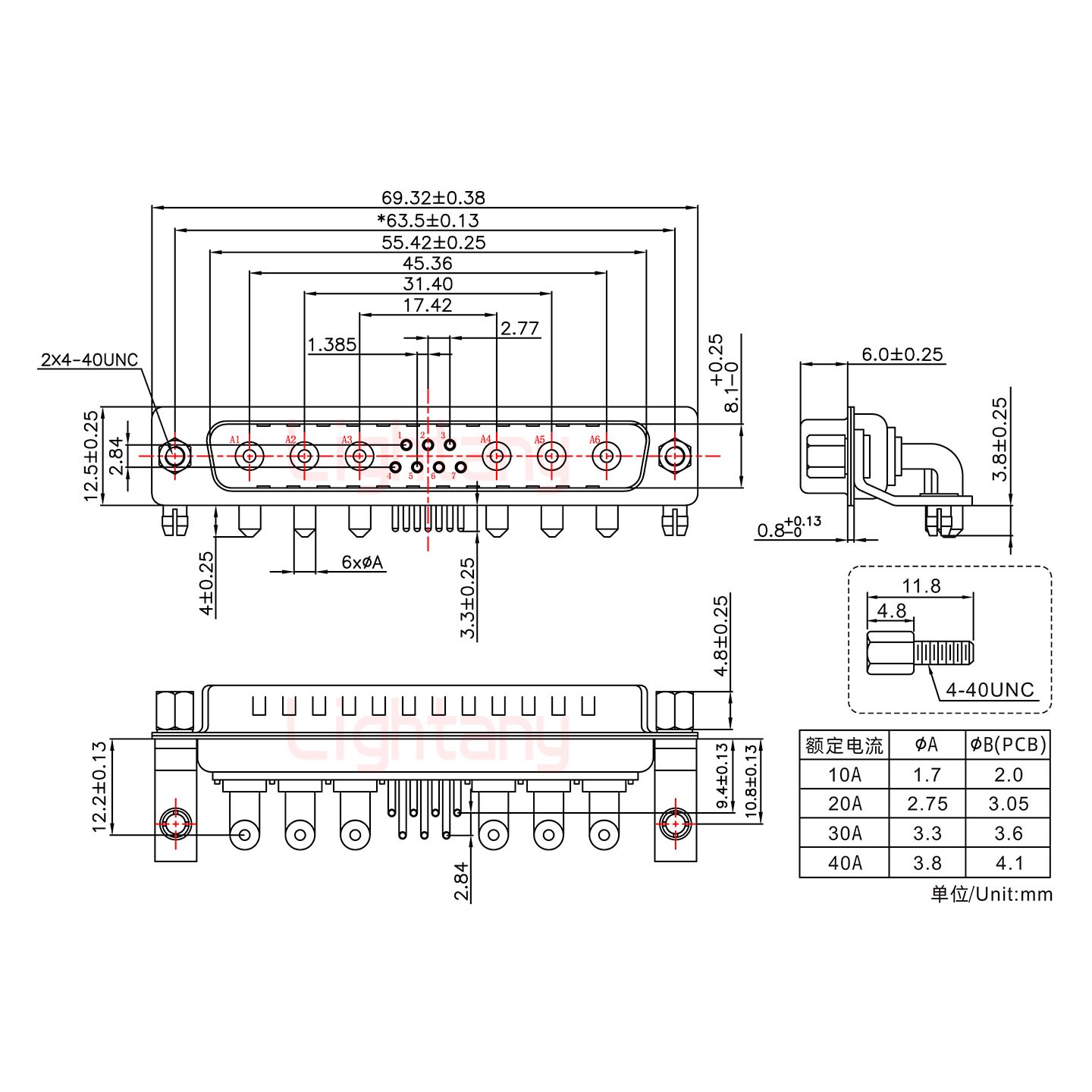 13W6A公PCB弯插板/铆支架10.8/大电流20A