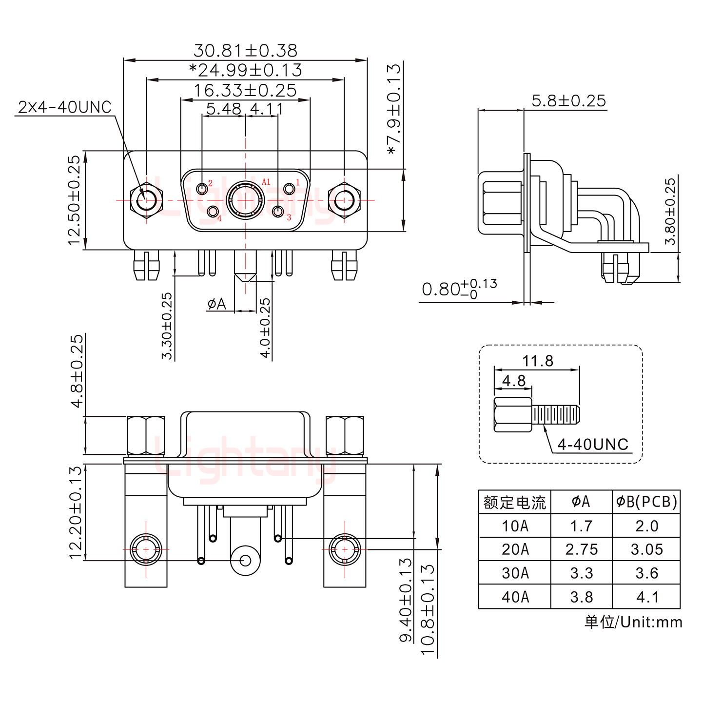5W1母PCB弯插板/铆支架10.8/大电流20A