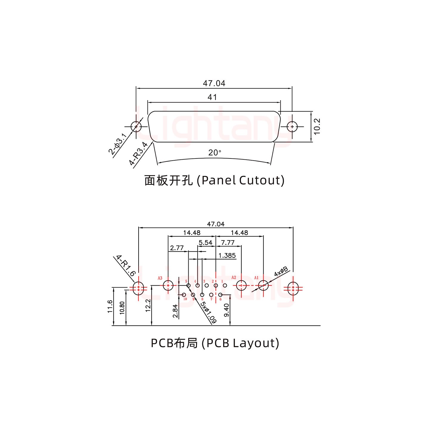 13W3母PCB弯插板/铆支架10.8/大电流10A