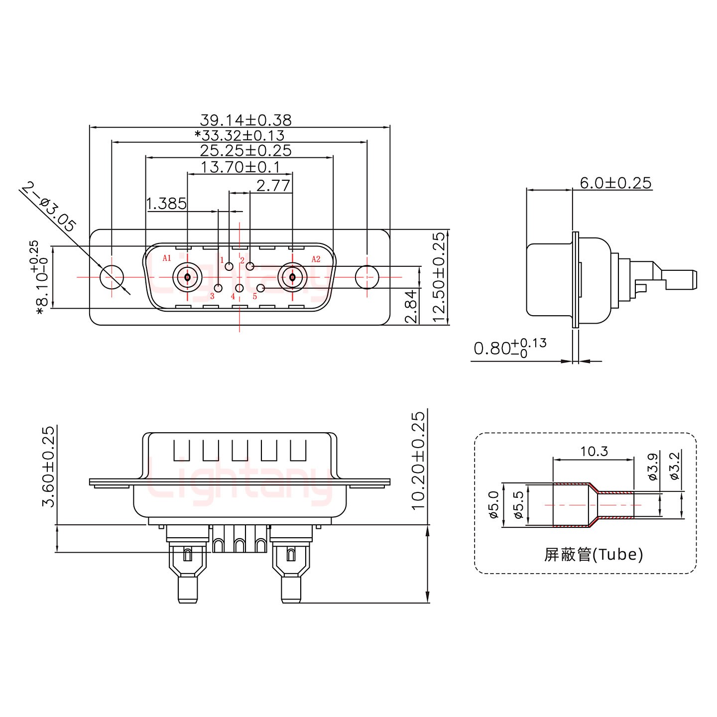 7W2公焊线式50欧姆+15P金属外壳1664直出线4~12mm