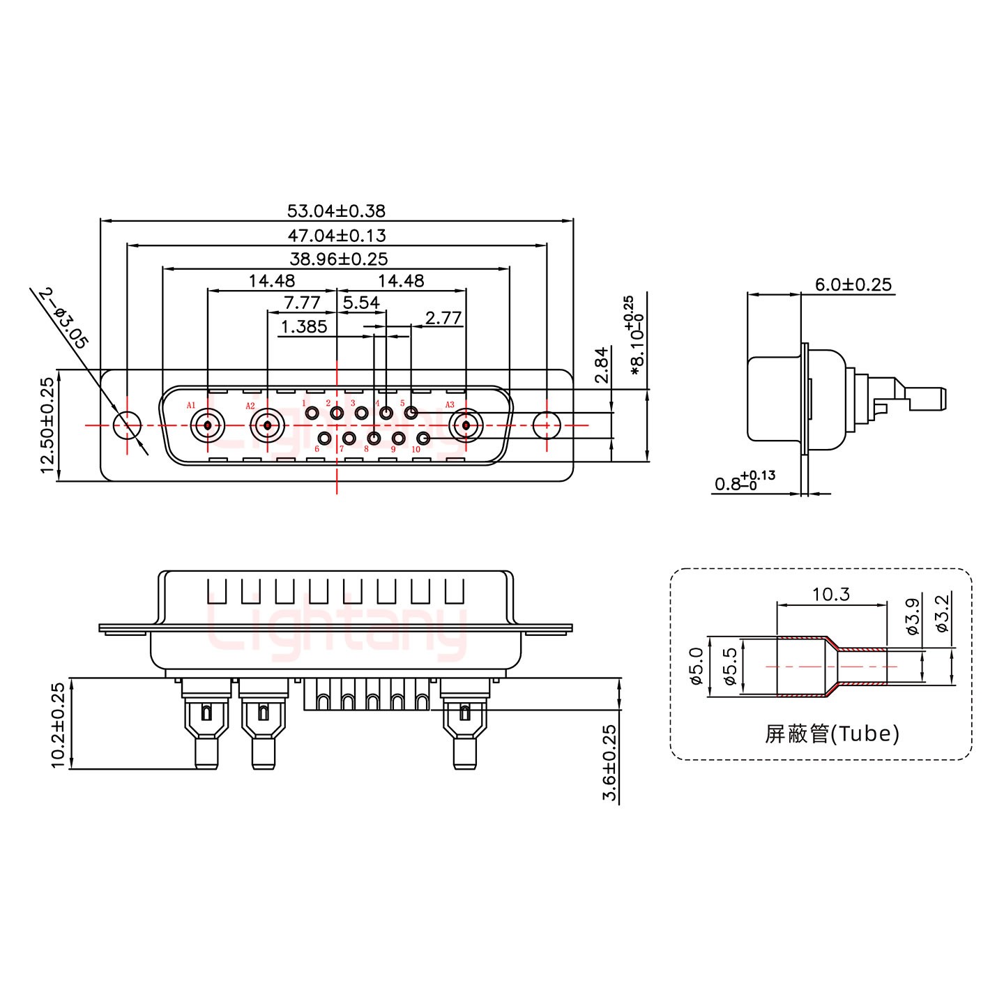 13W3公焊线式/光孔/射频同轴75欧姆