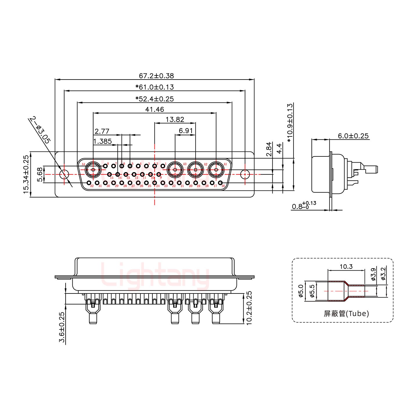 36W4母焊线式75欧姆+50P金属外壳1331直出线12.5mm