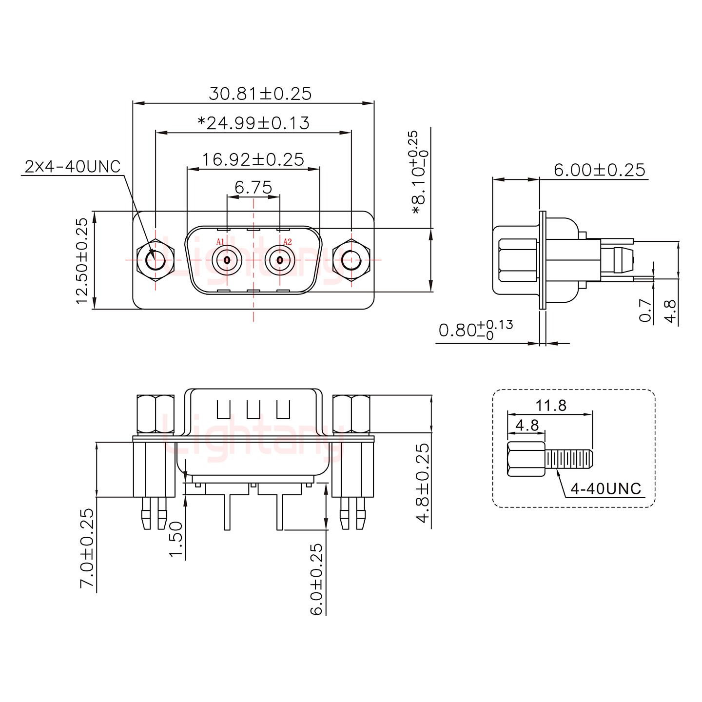 2W2公PCB直插板/铆鱼叉7.0/射频同轴75欧姆