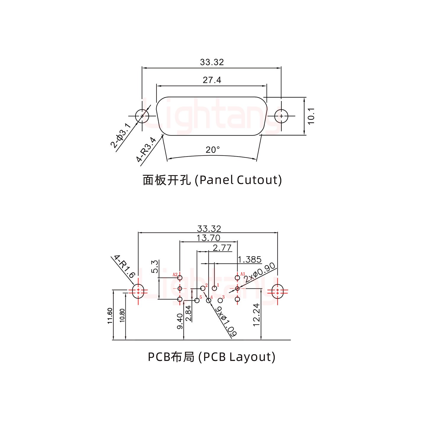 7W2母PCB弯插板/铆支架11.6/射频同轴75欧姆