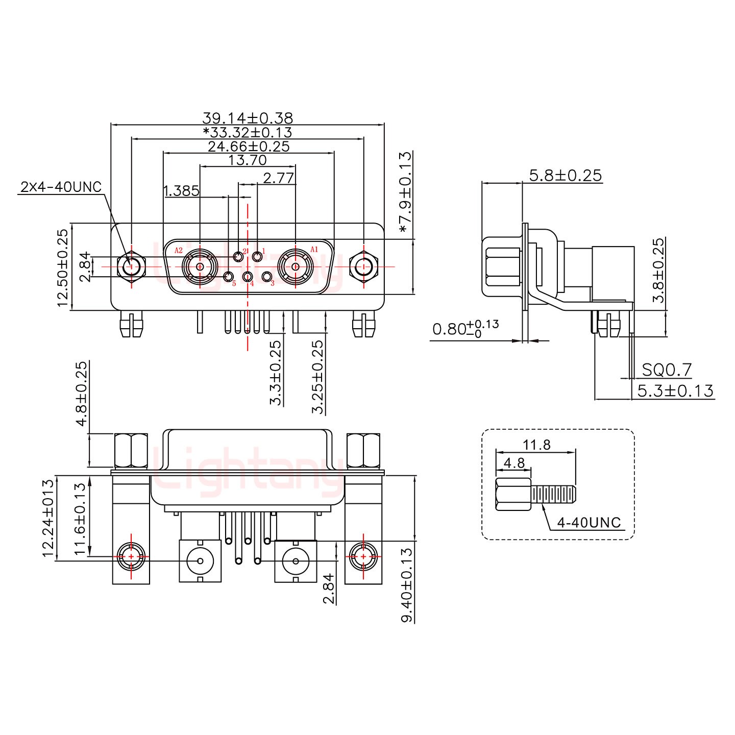 7W2母PCB弯插板/铆支架11.6/射频同轴75欧姆