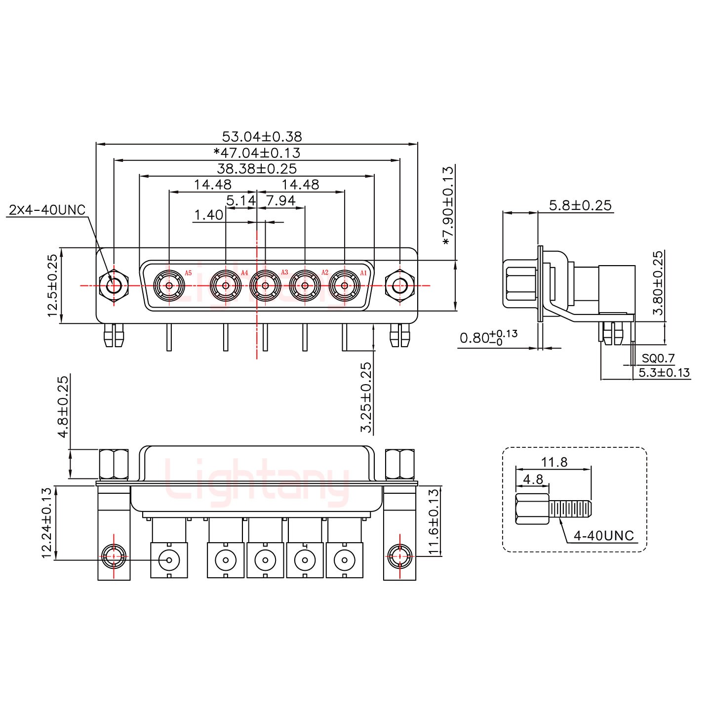 5W5母PCB弯插板/铆支架11.6/射频同轴75欧姆