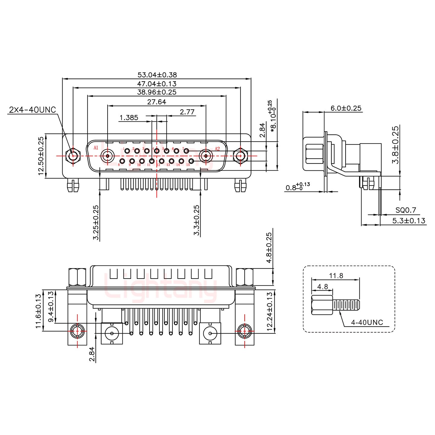 17W2公PCB弯插板/铆支架11.6/射频同轴50欧姆
