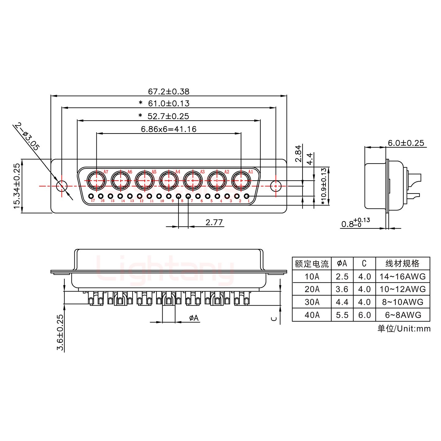 24W7母短体焊线30A+50P金属外壳1746斜出线4~12mm