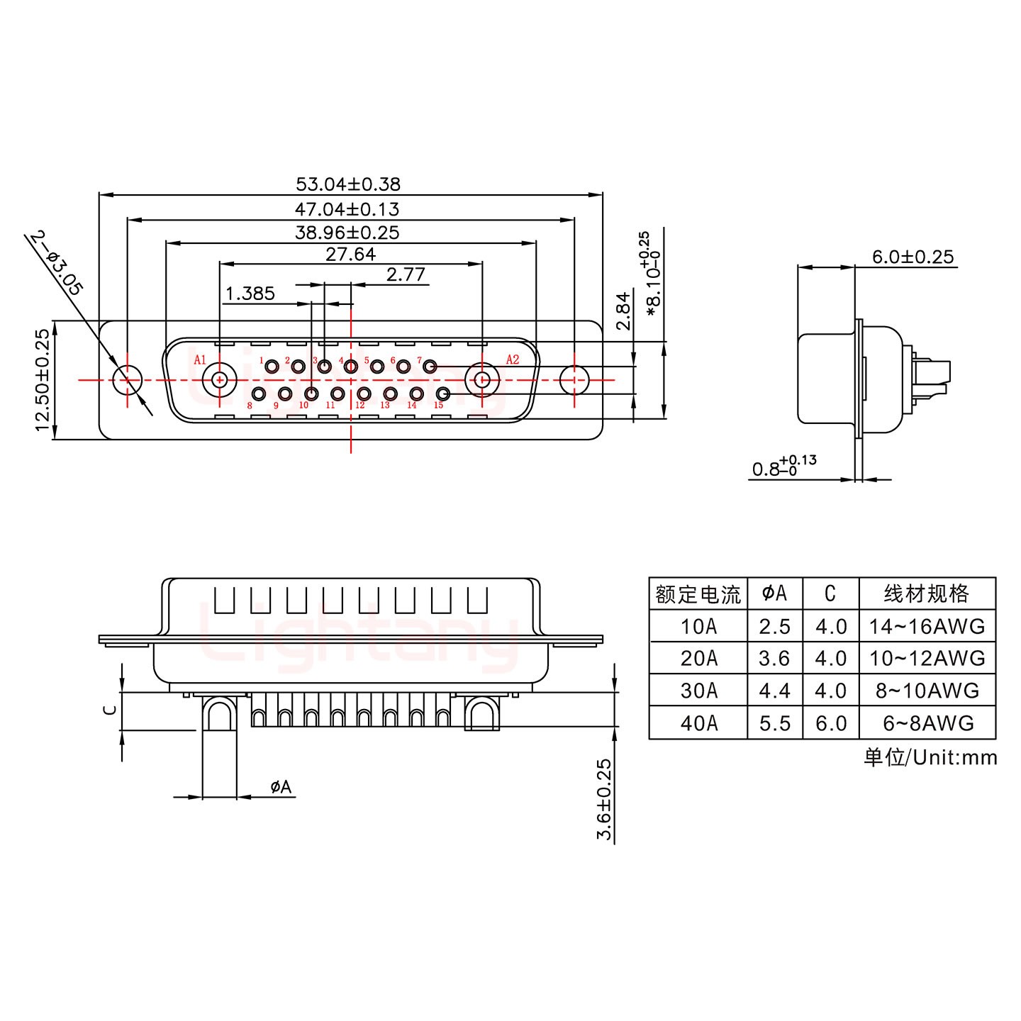 17W2公短体焊线20A+25P金属外壳1015弯出线4~12mm