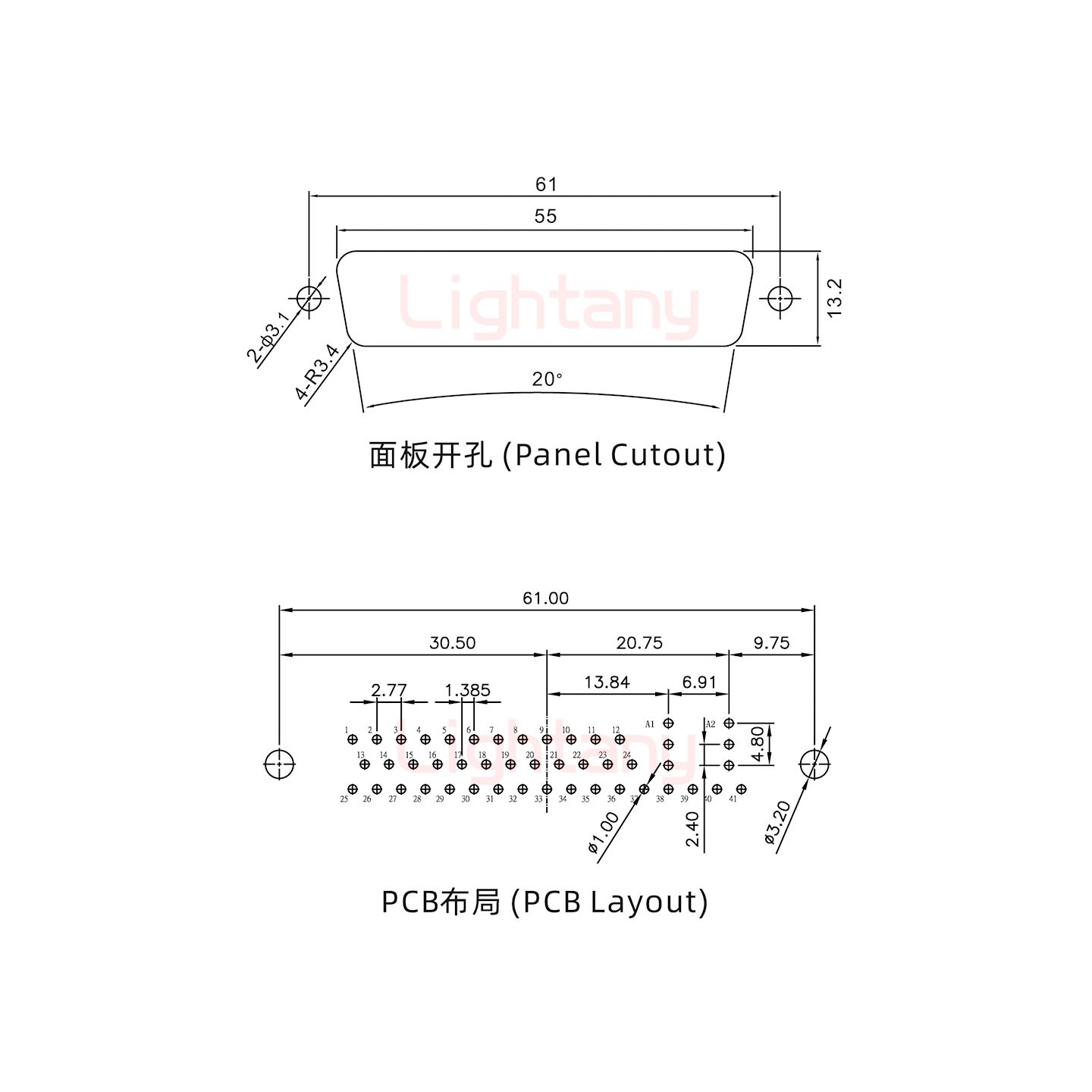 43W2公PCB直插板/铆鱼叉7.0/射频同轴50欧姆