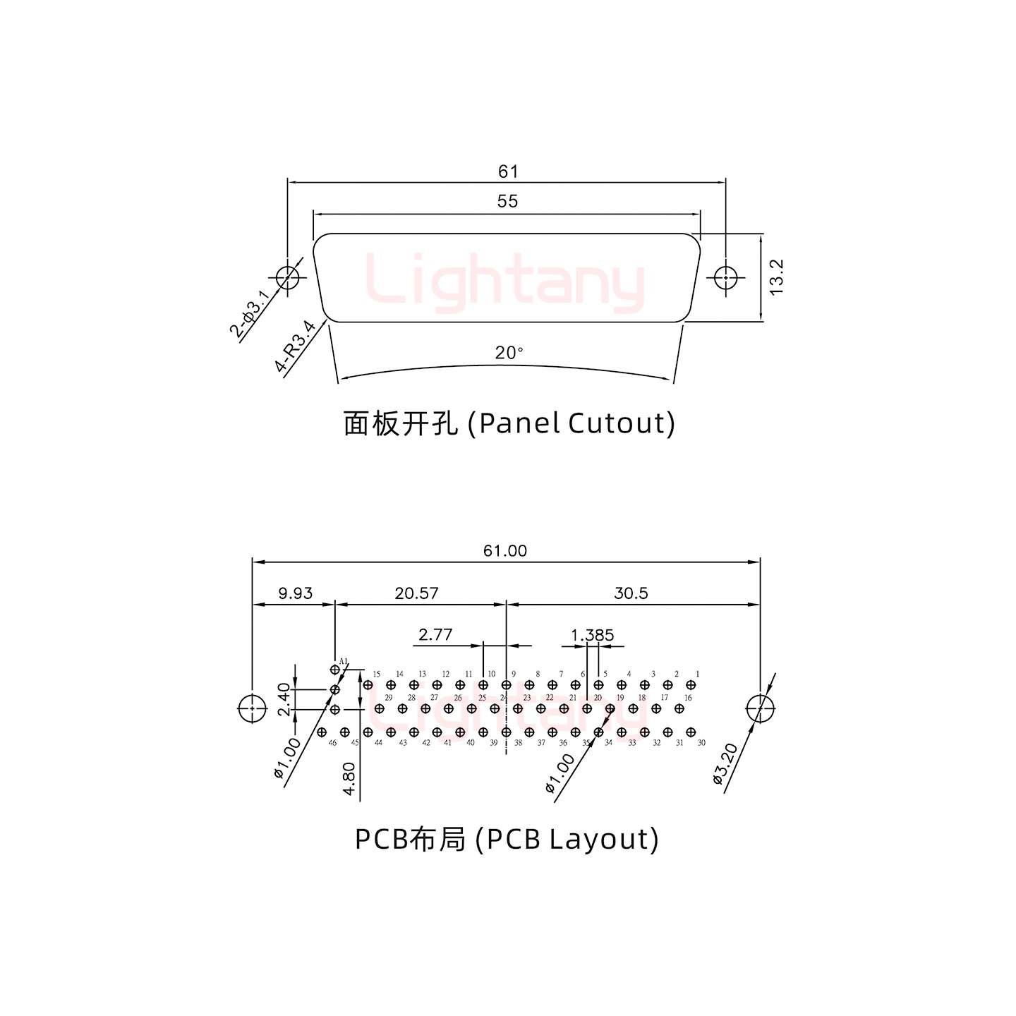 47W1母PCB直插板/铆鱼叉7.0/射频同轴75欧姆
