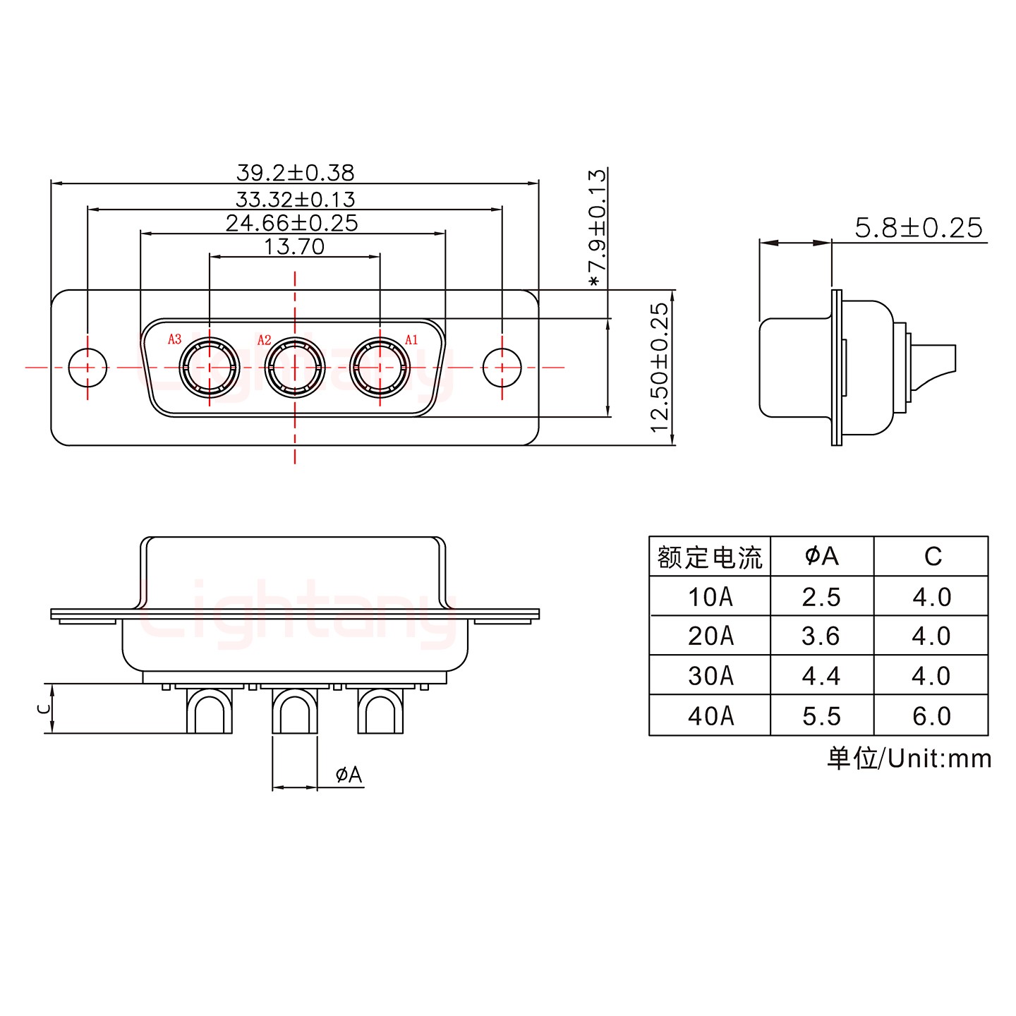 3W3母短体焊线20A+15P金属外壳1664直出线4~12mm