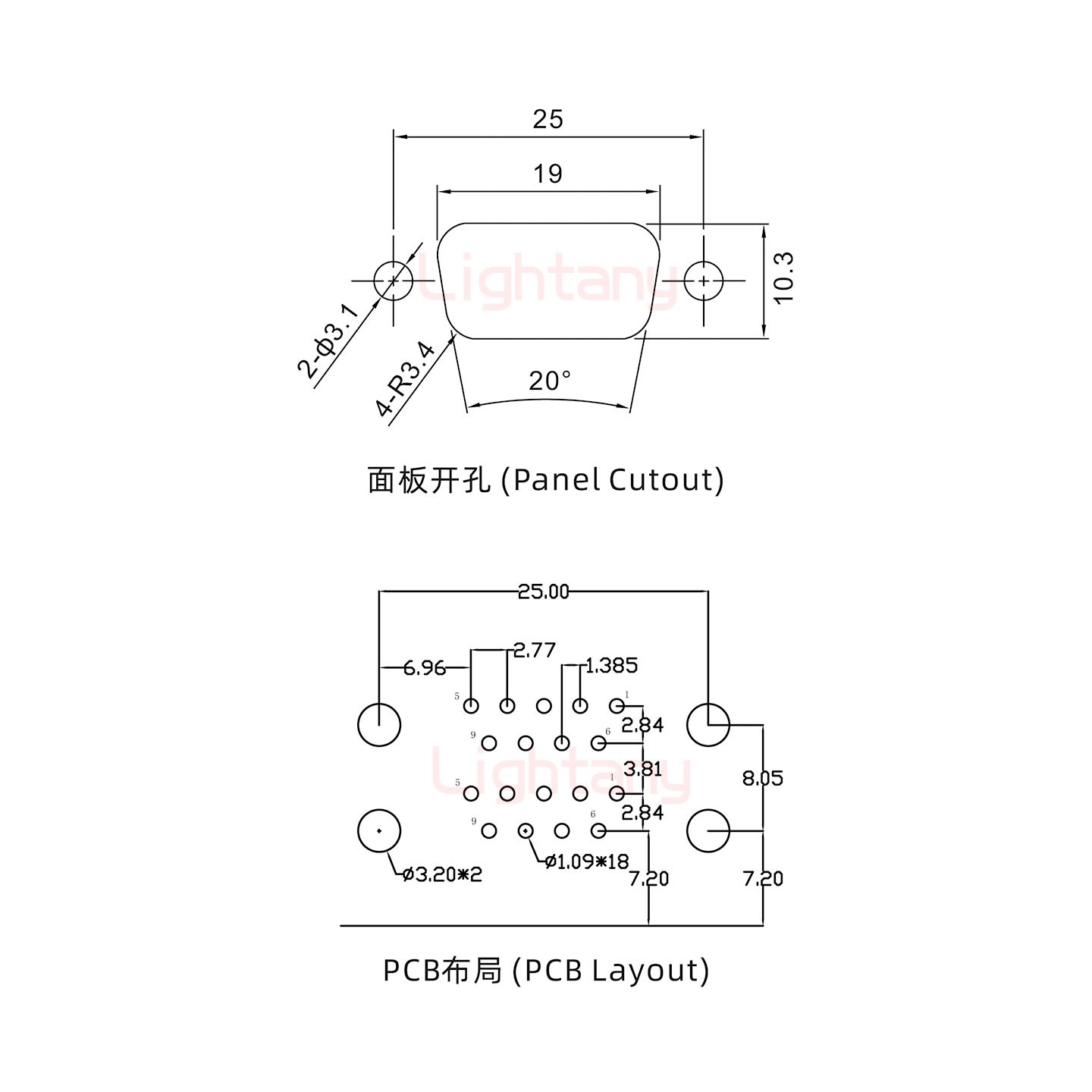 DR9 母对母 间距19.05车针双胞胎 D-SUB连接器