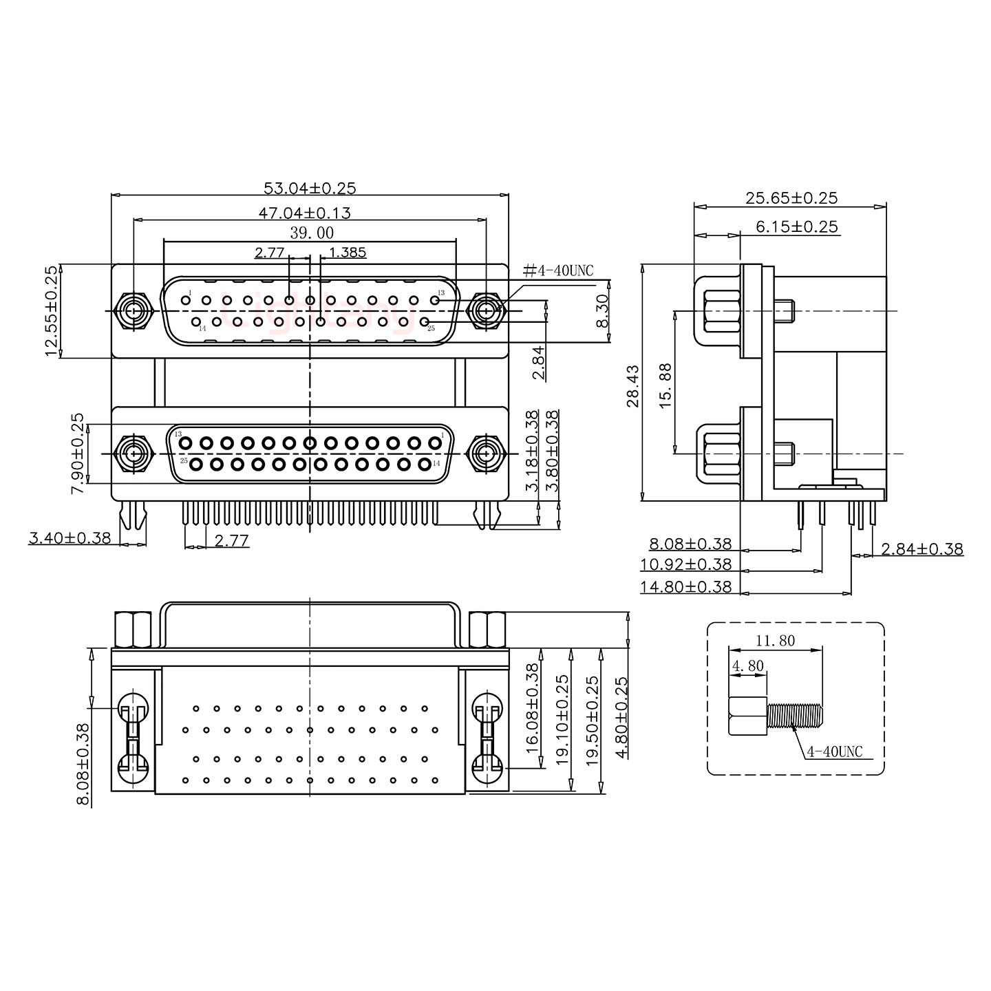DR25上公下母 间距15.88 双胞胎冲针 D-SUB连接器