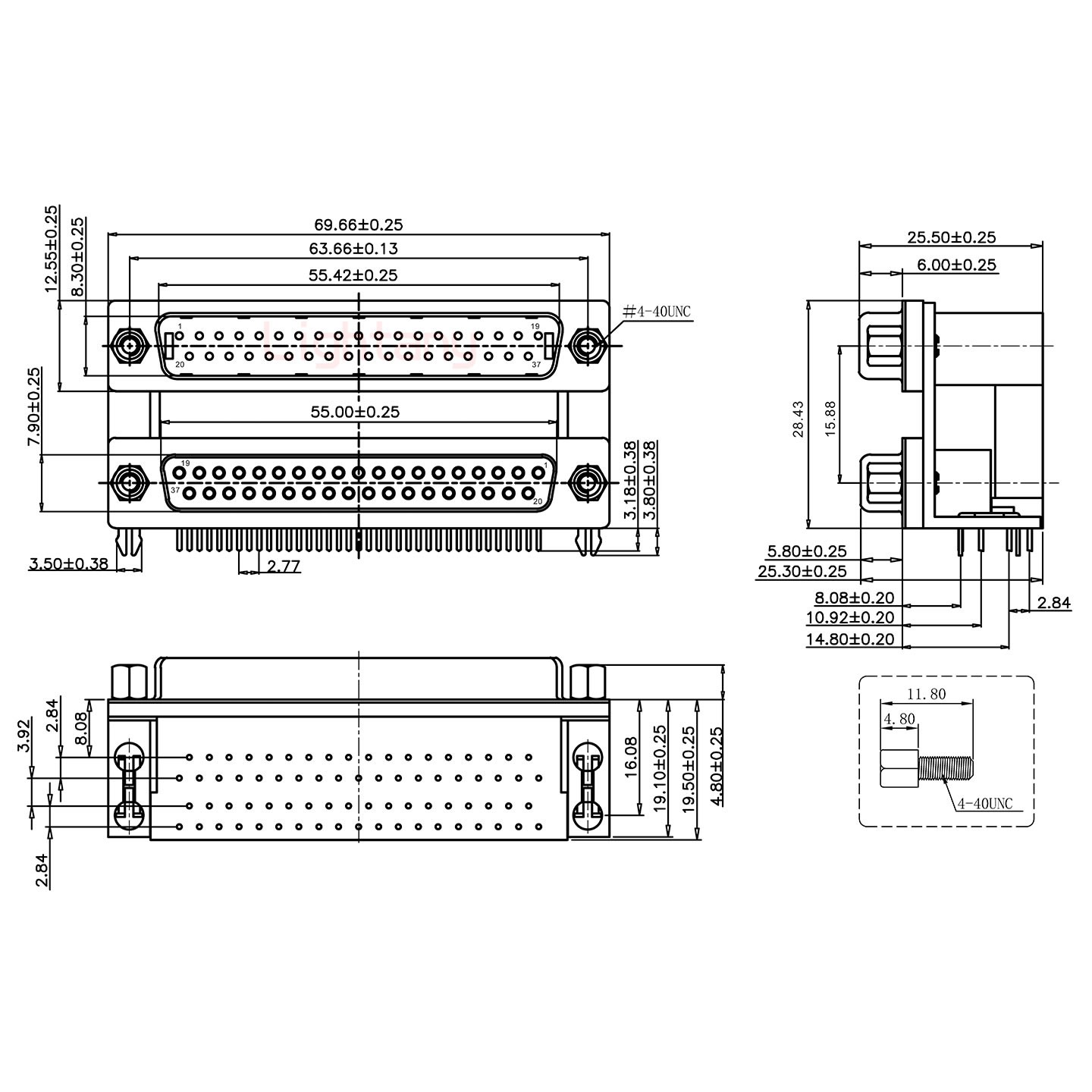 DR37上公下母 间距15.88 双胞胎冲针 D-SUB连接器