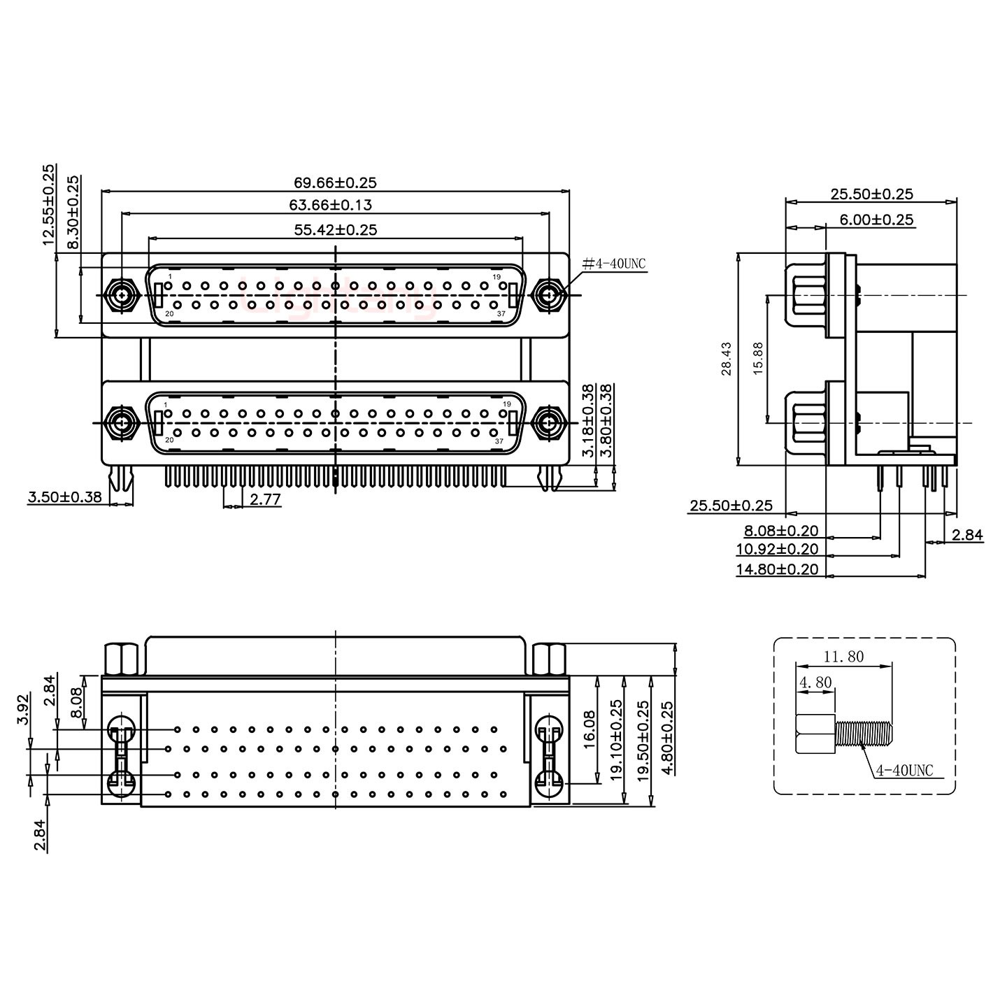 DR37公对公 间距15.88 双胞胎冲针 D-SUB连接器