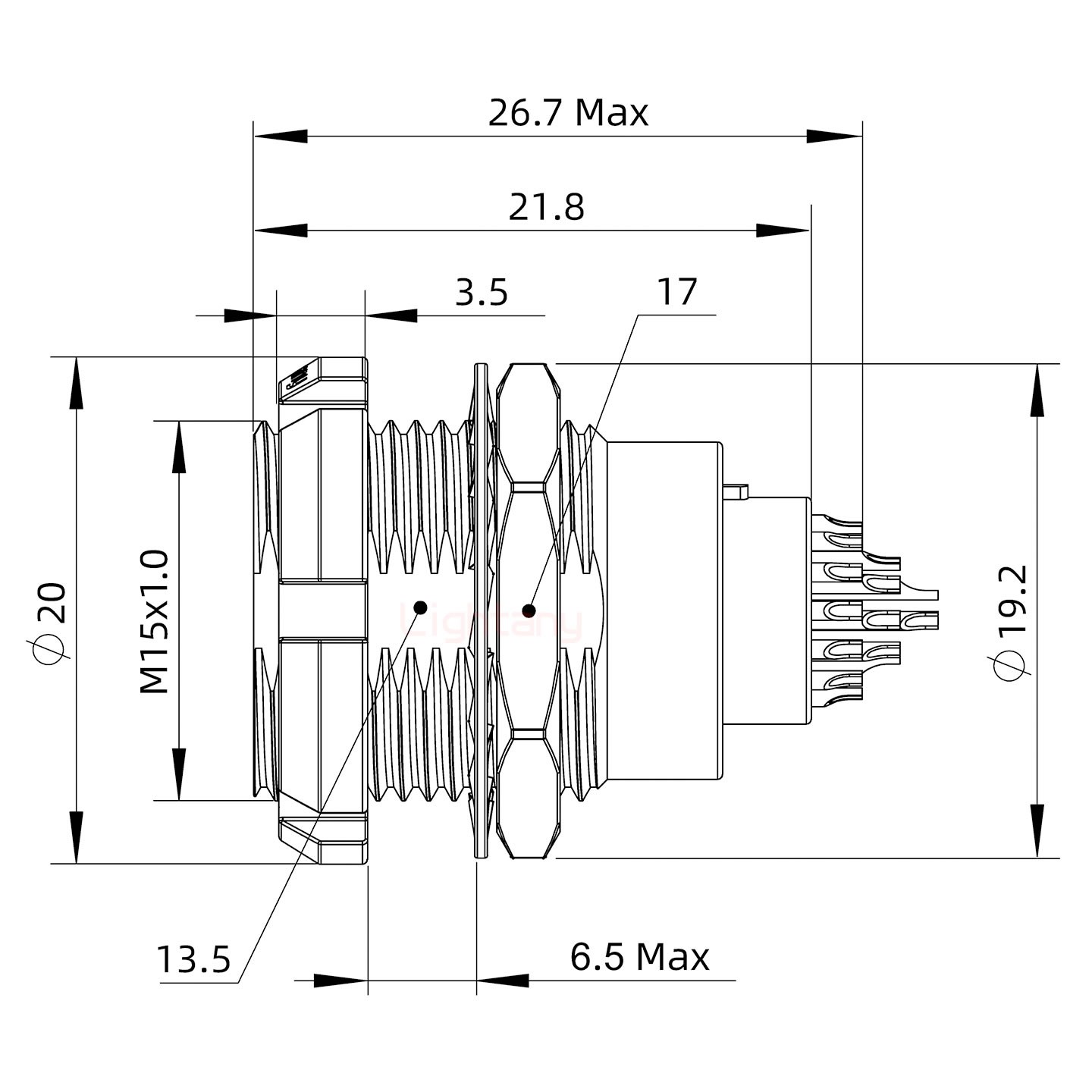ECG.2B.026.CLL双螺母插座 焊线