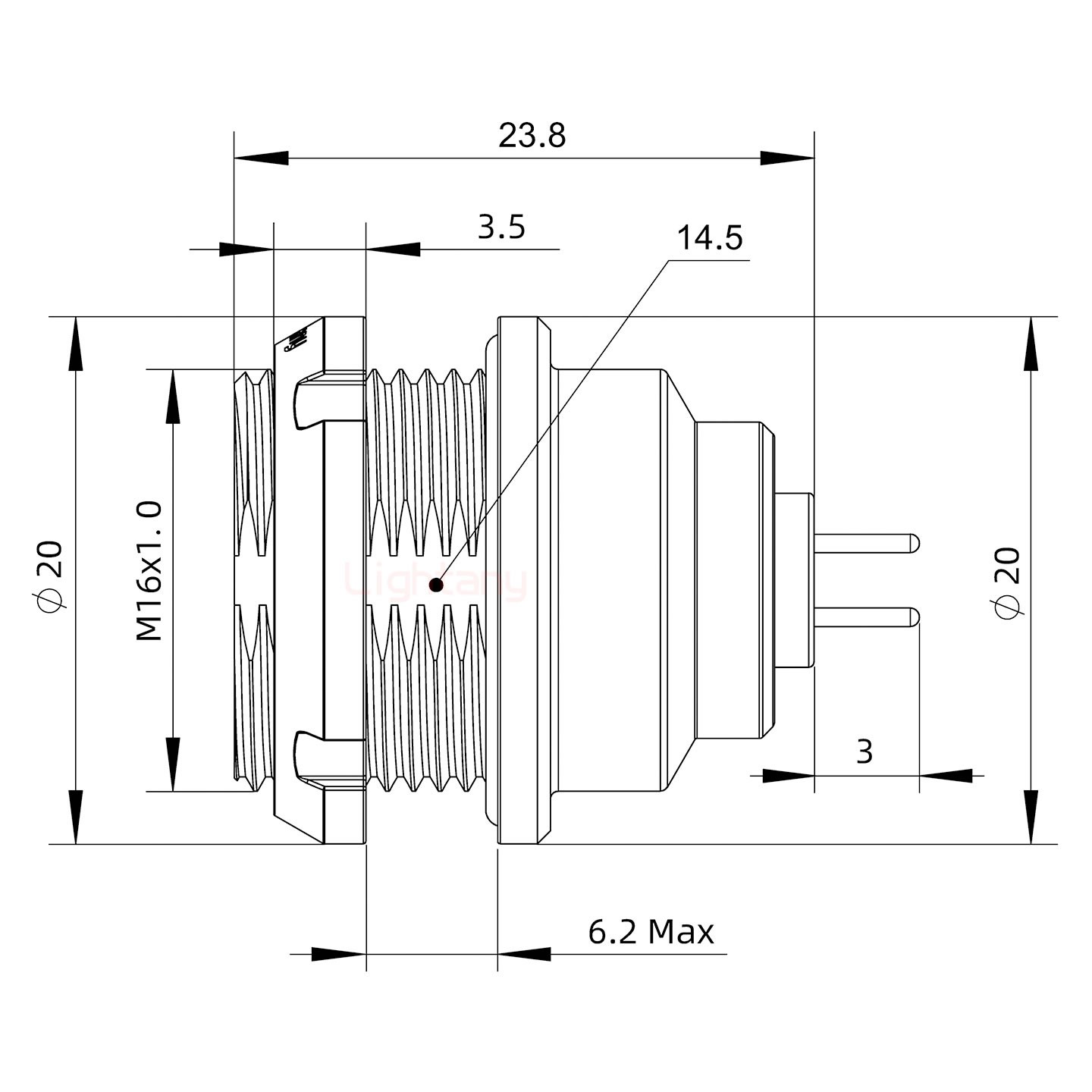 EEG.1K.004.CLN推拉自锁前螺母插座 PCB直插板