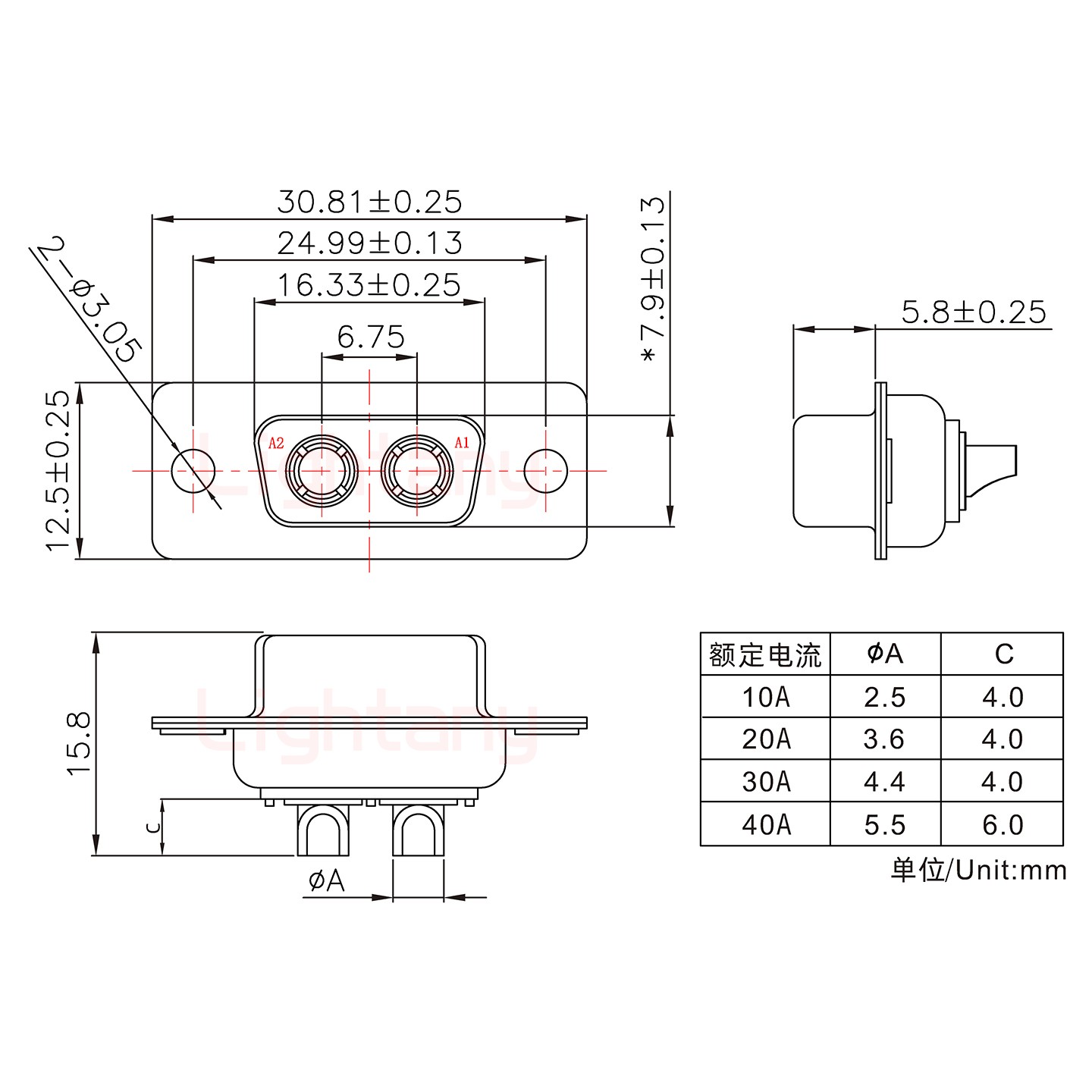 2W2母短体焊线30A+9P金属外壳1707直出线4~12mm