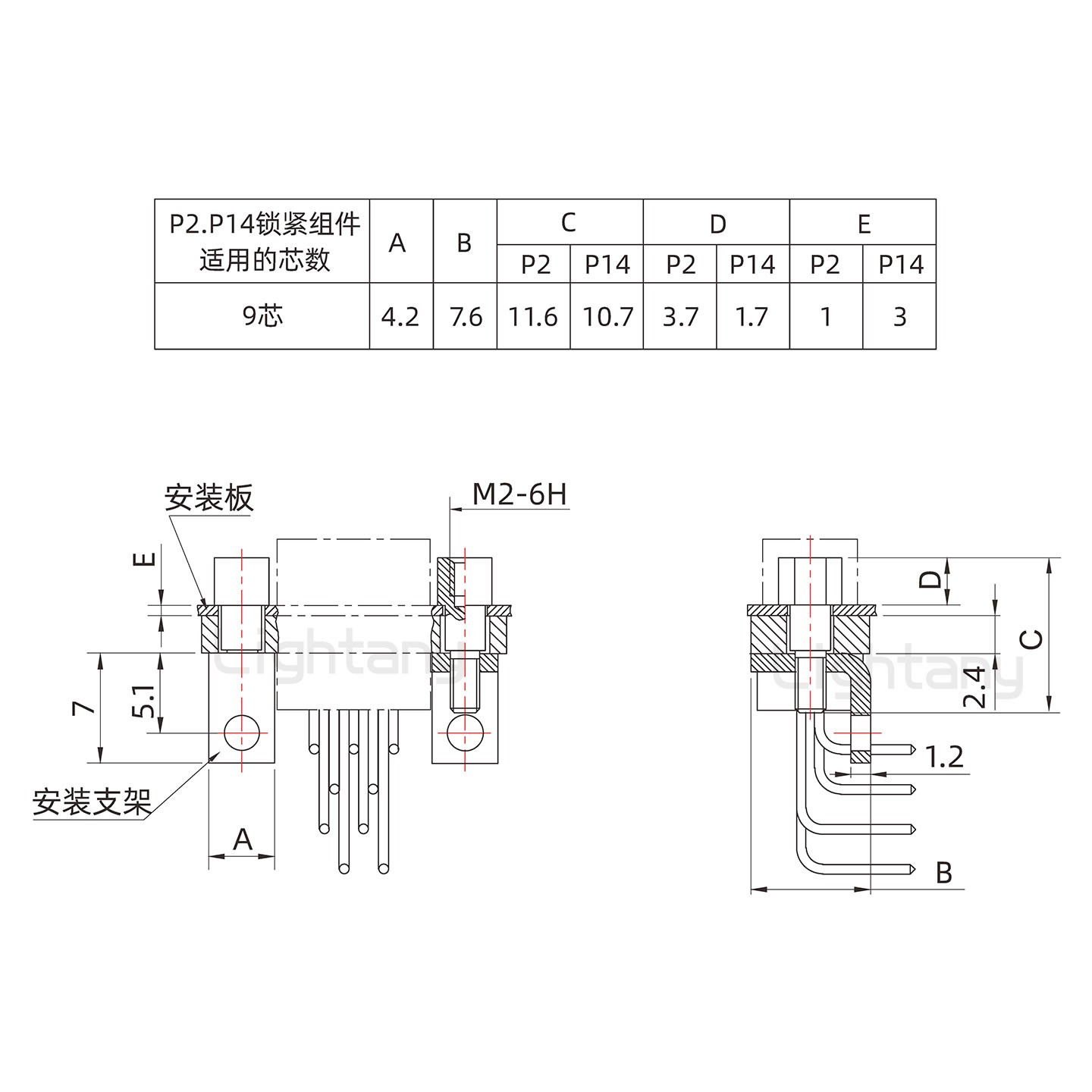 J30J-9TJW公PCB弯插板板后安装