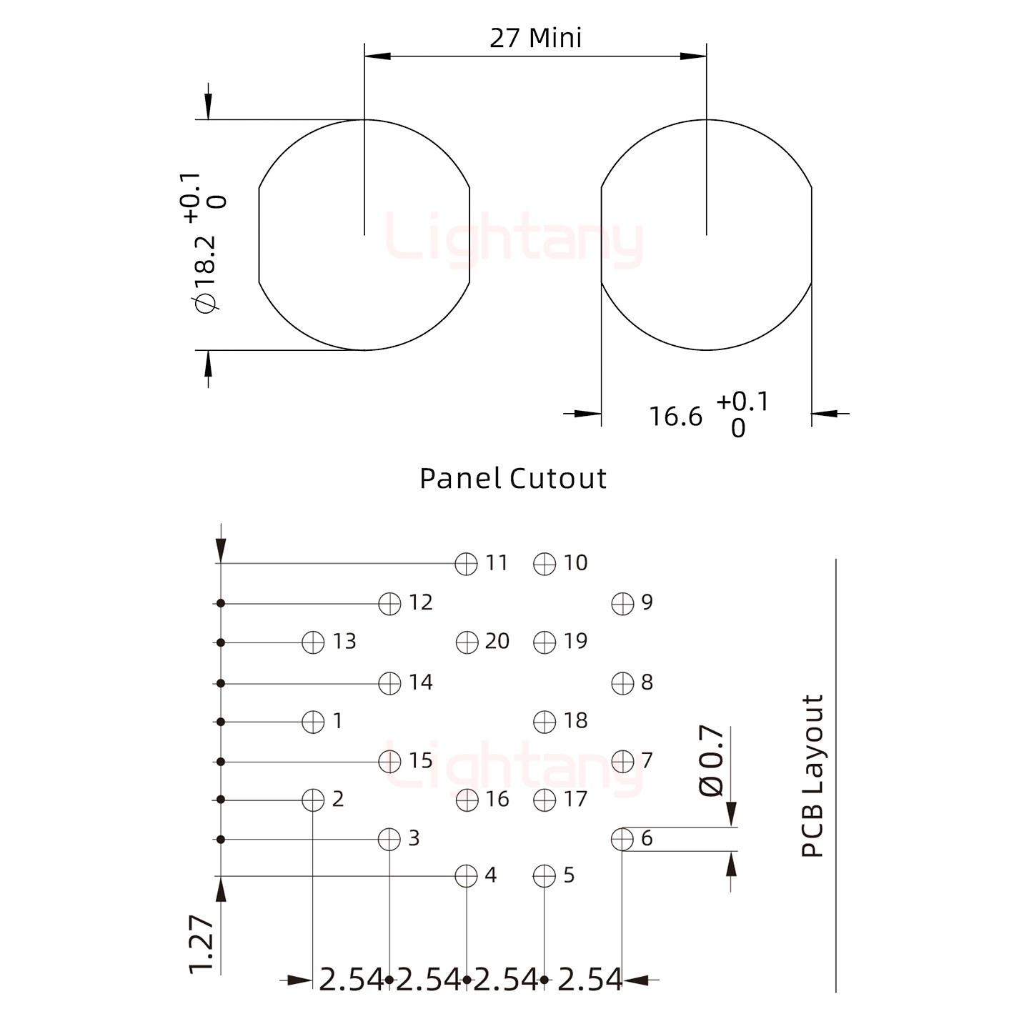 EEG.3B.020.CLV前螺母插座 PCB弯插板