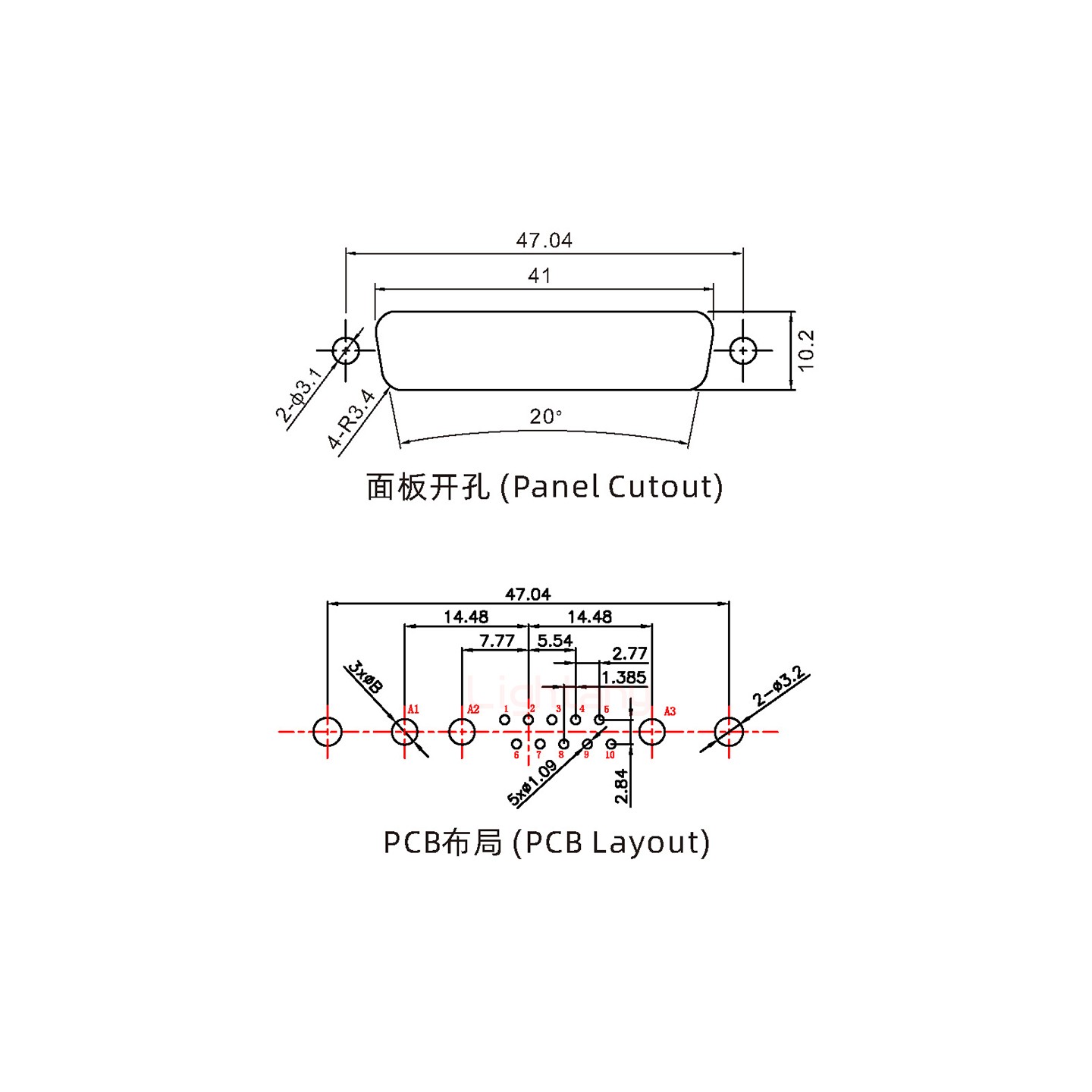 13W3公PCB直插板/铆鱼叉7.0/大电流30A