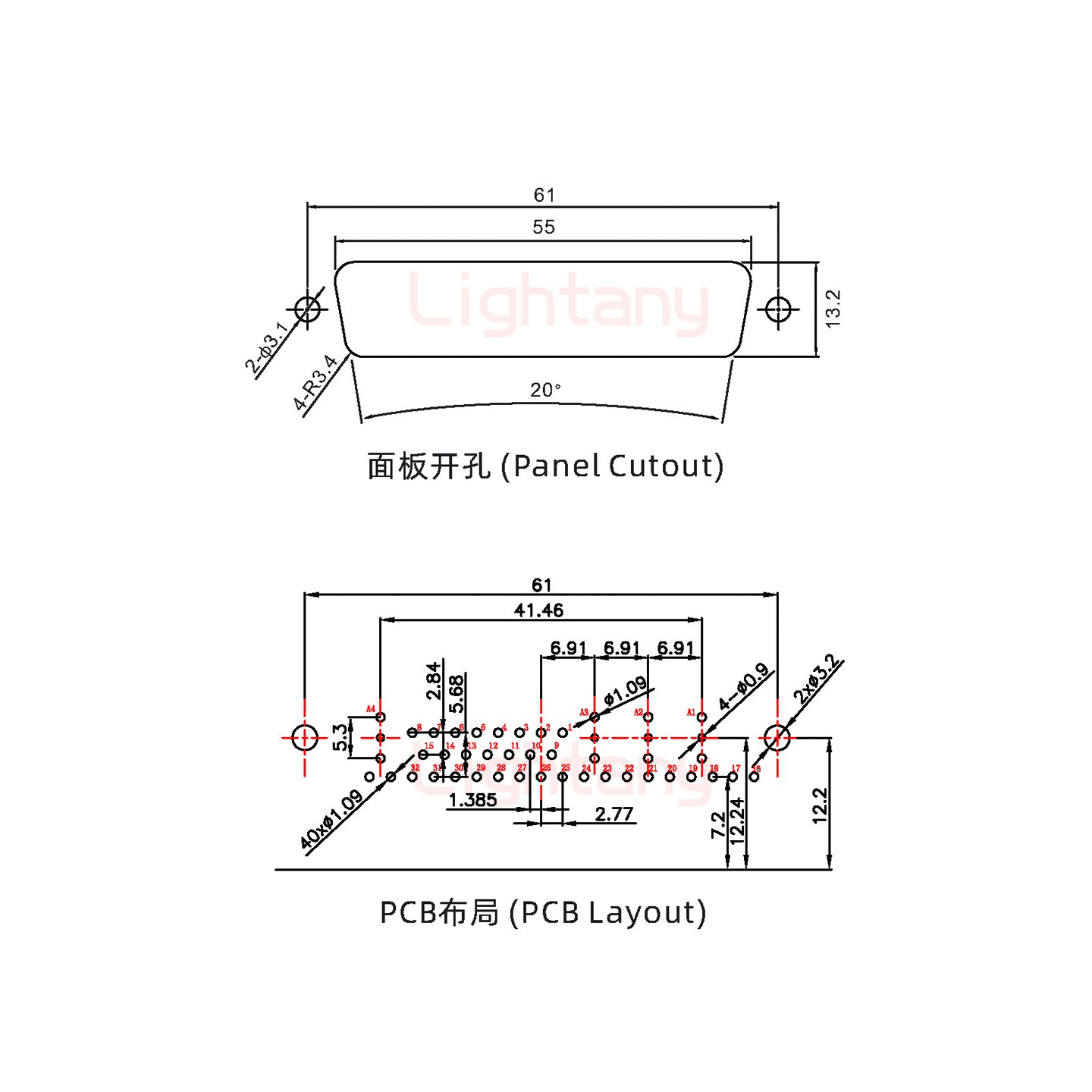 36W4母PCB弯插板/铆支架12.2/射频同轴50欧姆