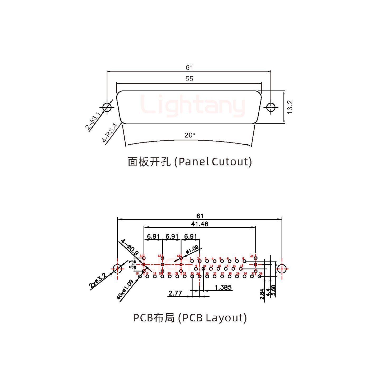 36W4公PCB直插板/铆鱼叉7.0/射频同轴75欧姆