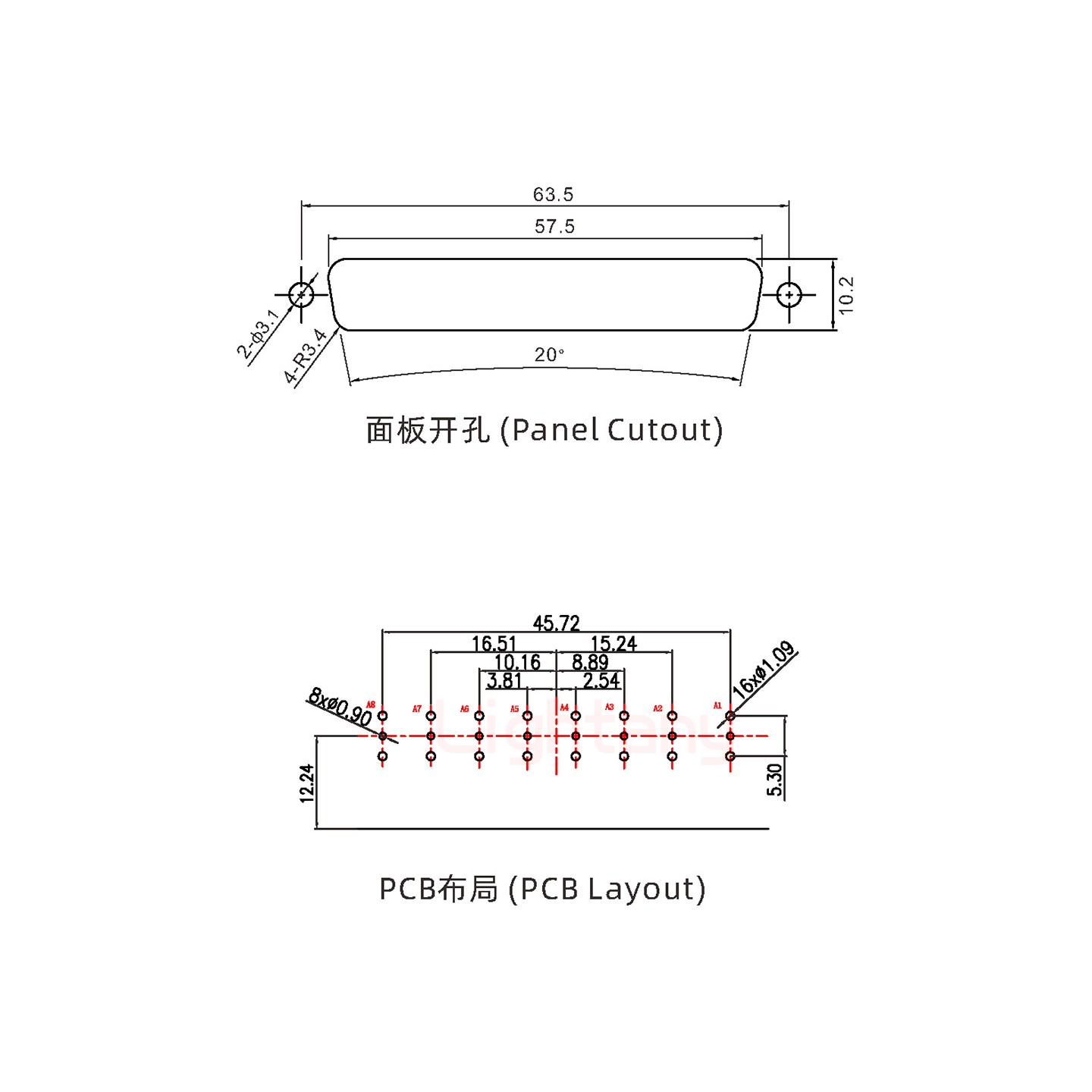 8W8母+公针PCB弯插板 射频同轴75欧姆