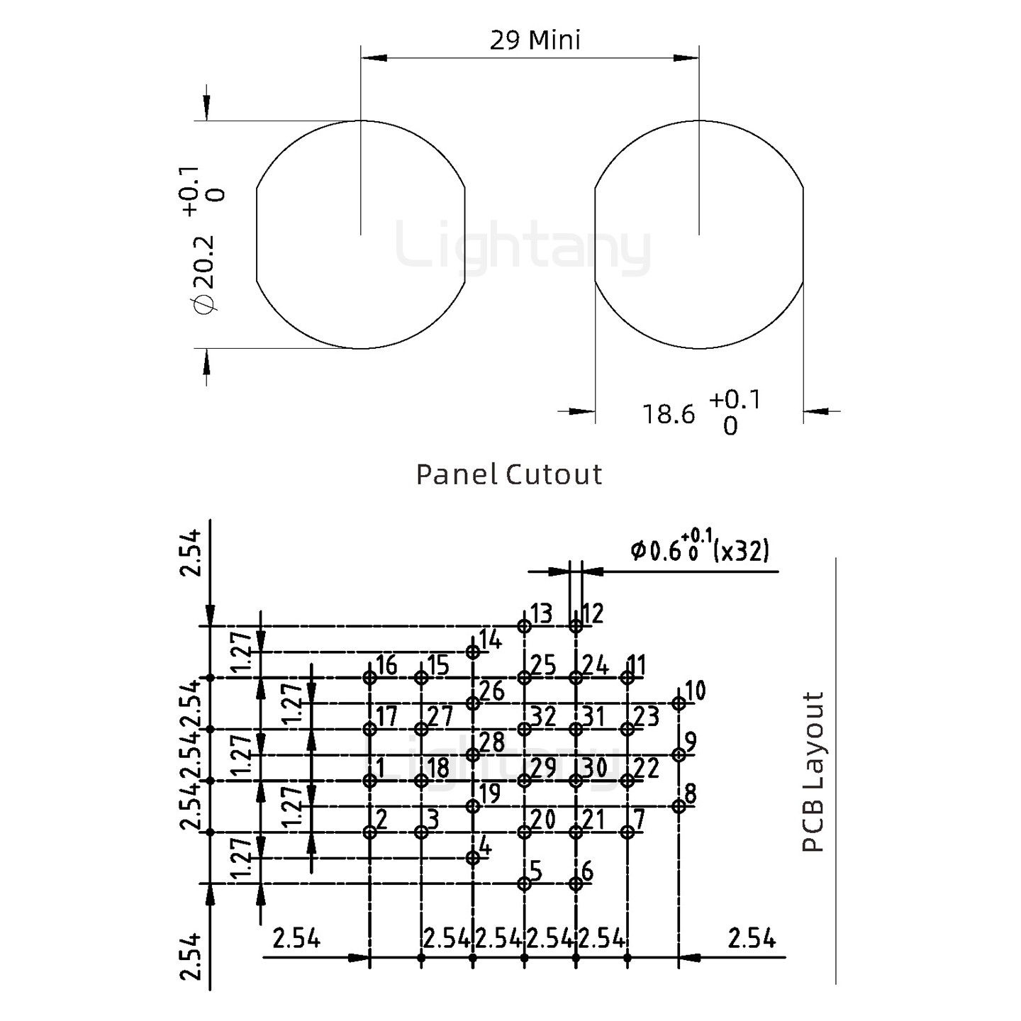 EEG.2K.032.CLV推拉自锁前螺母插座 PCB弯插板
