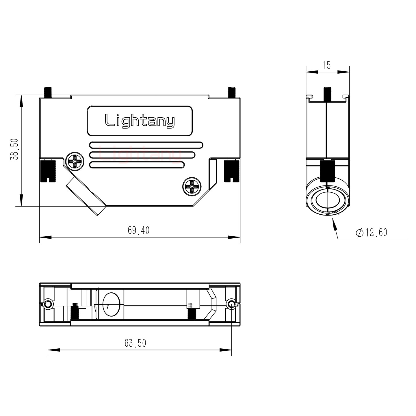 DB37公焊线+金属外壳967斜出线5~12mm